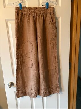 Wide-Leg Maxi Linen-Blend Pants in Brown